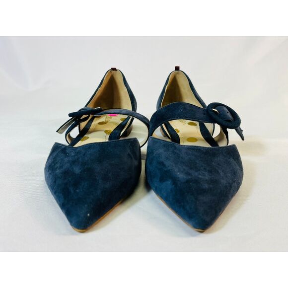 Boden Evie Pointed Ballet Flats Mary Jane Strappy 36 US 5.5 Blue Suede - Picture 4 of 9